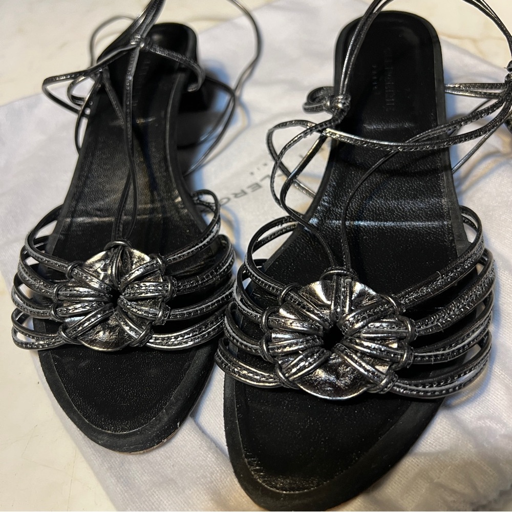 Robert Clergerie Paris Strappy Sandal 1 3/4” Heel Size 10.5B Metallic Blk/Gray - Picture 11 of 13